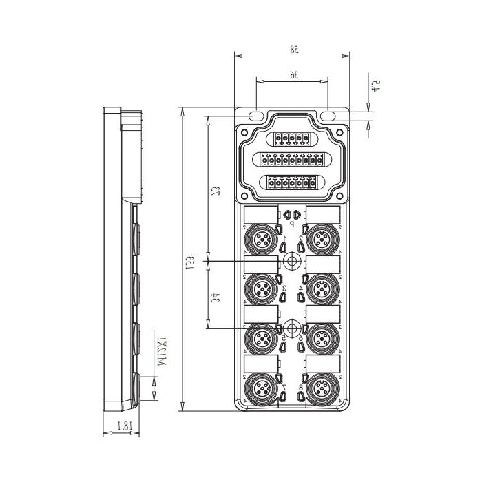 M12分线盒、双通道、Without LED、8端口分体式、PCB端子、24W80N